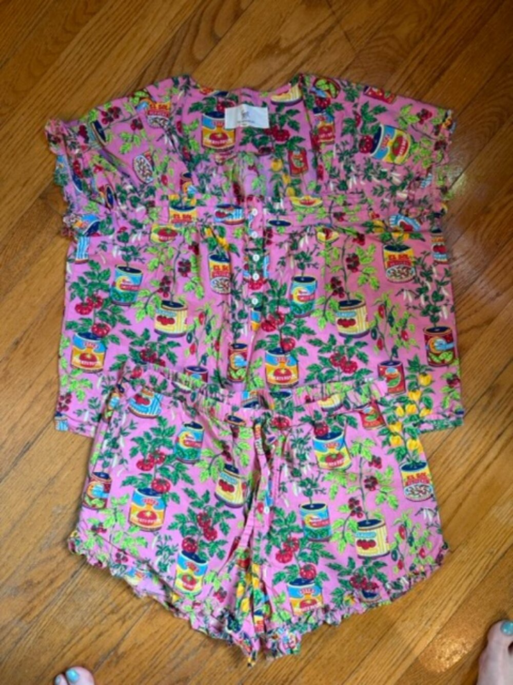 Printfresh pintuck square neck pajama set, shorts - Picture 2 of 3